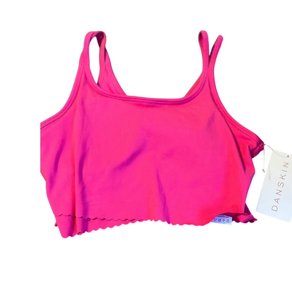Danskin Scallop Crop Tank Luminous Pink Moisture Wicking Size S NWT